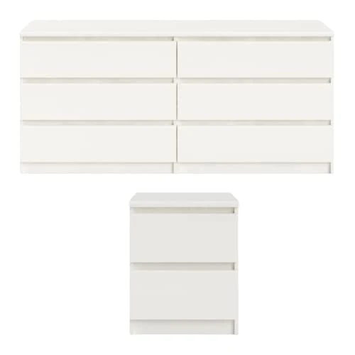 2 Piece Bedroom Furniture Set, Dresser And Nightstand, White Woodgrain 4 2 Piece Bedroom Furniture Set, Dresser And Nightstand, White Woodgrain - Image 2