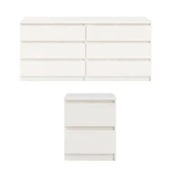 2 Piece Bedroom Furniture Set, Dresser And Nightstand, White Woodgrain