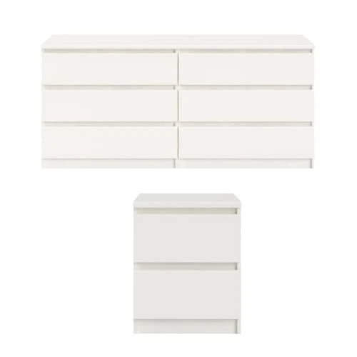 2 Piece Bedroom Furniture Set, Dresser And Nightstand, White Woodgrain 3 2 Piece Bedroom Furniture Set, Dresser And Nightstand, White Woodgrain