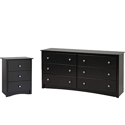 Contemporary 2 Piece Bedroom Set With Bedroom Dresser And 3-Drawer Nightstand In Black 3 Contemporary 2 Piece Bedroom Set With Bedroom Dresser And 3-Drawer Nightstand In Black