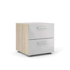 Contemporary Style 4 Piece Bedroom Set With Two Nightstands, 8 Drawer Double Dresser And 4 Drawer Chest In Oak And White Gloss