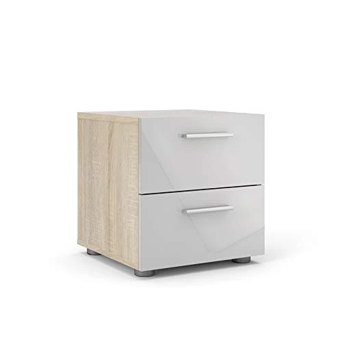 Contemporary Style 4 Piece Bedroom Set With Two Nightstands, 8 Drawer Double Dresser And 4 Drawer Chest In Oak And White Gloss 3 Contemporary Style 4 Piece Bedroom Set With Two Nightstands, 8 Drawer Double Dresser And 4 Drawer Chest In Oak And White Gloss