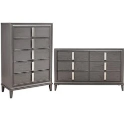 2 Piece Set With Wood 6-Drawer Dresser & 5-Drawer Chest In Dark Gray