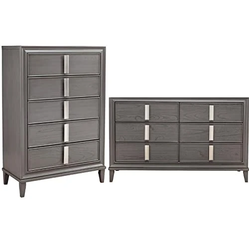 2 Piece Set With Wood 6-Drawer Dresser & 5-Drawer Chest In Dark Gray 3 2 Piece Set With Wood 6-Drawer Dresser & 5-Drawer Chest In Dark Gray