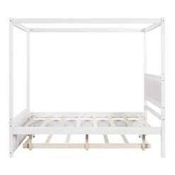 Full Size Wood Canopy Bed With Trundle And Two Nightstands, 4-Post Platform Frame Headboard, 3 Pieces Bedroom Set (Brushed White) Full Canopy Bed+2 Nightstands 21 Full Size Wood Canopy Bed With Trundle And Two Nightstands, 4-Post Platform Frame Headboard, 3 Pieces Bedroom Set (Brushed White) Full Canopy Bed+2 Nightstands -Delta Children Shop 31Cdxed7bqL