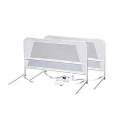 Double Pack Mesh And Steel Telescopic Toddler Child Bed Rail Guard 39 Inches Long For Twin, Double, Full Size Queen, And King Mattress, White