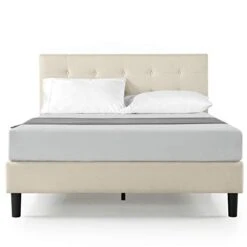 Ibidun Upholstered Button Tufted Platform Bed/Mattress, Queen, Beige & 12 Inch Green Tea Cooling Gel Memory Foam Mattress/Cooling Gel Foam, Queen