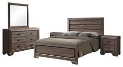 - Black/Brown Wood Queen Size Bedroom Furniture Set, Bed, Dresser, Mirror & 2 Nightstands