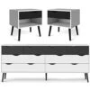 Modern 3 Piece Furniture Set With 2 Pieces Of 1-Drawer Nightstands And 8 Drawer Wood Double Bedroom Dresser In White And Black
