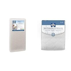 Sealy Baby Flex Cool 2-Stage Airy Dual Firmness Waterproof Standard Toddler & Baby Crib Mattress And Stain Protection Waterproof Fitted Crib Mattress Pad