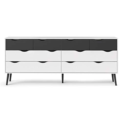 Modern 3 Piece Furniture Set With 2 Pieces Of 1-Drawer Nightstands And 8 Drawer Wood Double Bedroom Dresser In White And Black 4 Modern 3 Piece Furniture Set With 2 Pieces Of 1-Drawer Nightstands And 8 Drawer Wood Double Bedroom Dresser In White And Black - Image 2