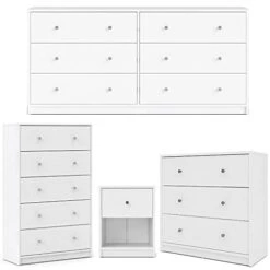 Wood 4 Piece Bedroom Set With Chest Nightstand & 2 Dressers In White