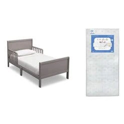 Delta Children Fancy Toddler Bed, Grey Twinkle Galaxy Dual Sided Recycled Fiber Core Crib And Toddler Mattress (Bundle)