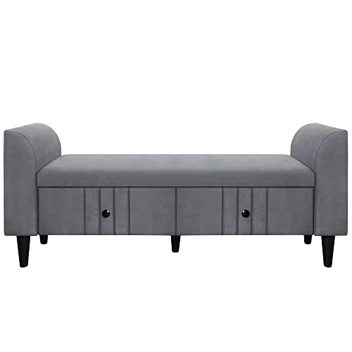 4-Piece Queen Size Bedroom Furniture Set, Velvet Upholstered Platform Bed With Storage Bench And Two 2-Drawer Nightstands 7 4-Piece Queen Size Bedroom Furniture Set, Velvet Upholstered Platform Bed With Storage Bench And Two 2-Drawer Nightstands - Image 5