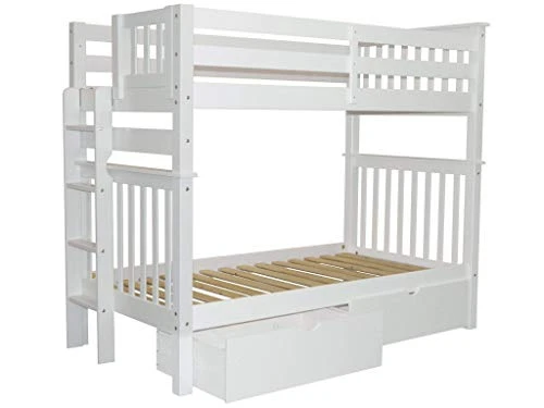 Tall Bunk Beds Twin Over Twin Mission Style With End Ladder And 2 Under Bed Drawers, White 4 Tall Bunk Beds Twin Over Twin Mission Style With End Ladder And 2 Under Bed Drawers, White - Image 2