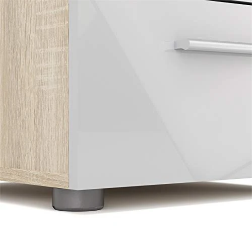 Contemporary Style 4 Piece Bedroom Set With Two Nightstands, 8 Drawer Double Dresser And 4 Drawer Chest In Oak And White Gloss 6 Contemporary Style 4 Piece Bedroom Set With Two Nightstands, 8 Drawer Double Dresser And 4 Drawer Chest In Oak And White Gloss - Image 4