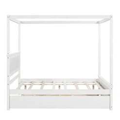 Full Size Wood Canopy Bed With Trundle And Two Nightstands, 4-Post Platform Frame Headboard, 3 Pieces Bedroom Set (Brushed White) Full Canopy Bed+2 Nightstands 20 Full Size Wood Canopy Bed With Trundle And Two Nightstands, 4-Post Platform Frame Headboard, 3 Pieces Bedroom Set (Brushed White) Full Canopy Bed+2 Nightstands -Delta Children Shop 31ZiFSfjw8L