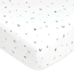 American Baby Company Printed 100% Cotton Jersey Knit Fitted Crib Sheet For Standard Crib And Toddler Mattresses, Grey Stars And Moon, 1 Count (Pack Of 1) (Pack Of 1)