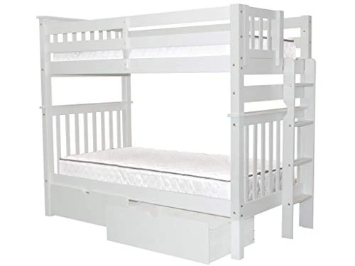 Tall Bunk Beds Twin Over Twin Mission Style With End Ladder And 2 Under Bed Drawers, White 5 Tall Bunk Beds Twin Over Twin Mission Style With End Ladder And 2 Under Bed Drawers, White - Image 3