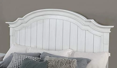 Saline Wood Camelback Planked Queen Bed With Dresser, Mirror, Two Nightstands, White 4 Saline Wood Camelback Planked Queen Bed With Dresser, Mirror, Two Nightstands, White - Image 2