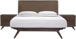 Tracy Mid-Century Modern Wood Platform Queen Bed With Two Nightstands In Cappuccino Gray -Delta Children Shop 31i4Ou8OgoL. AC