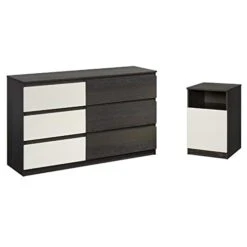 2 Piece Bedroom Set With 6 Drawer Double Dresser And Nightstand In Charcoal Ash