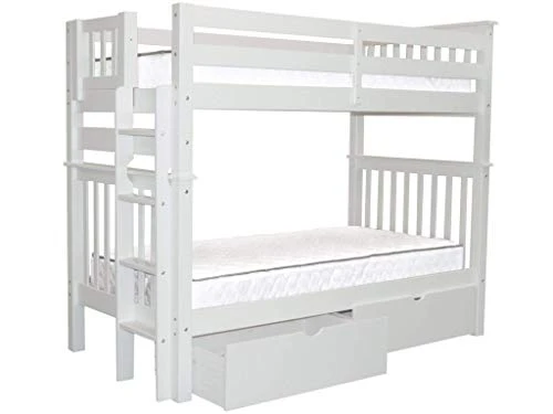 Tall Bunk Beds Twin Over Twin Mission Style With End Ladder And 2 Under Bed Drawers, White 7 Tall Bunk Beds Twin Over Twin Mission Style With End Ladder And 2 Under Bed Drawers, White - Image 5