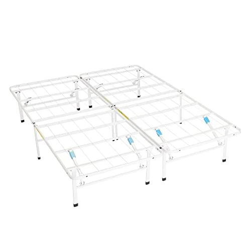 Foldable Metal Platform Bed Frame With Tool Free Setup, 14 Inches High, Queen, White 3 Foldable Metal Platform Bed Frame With Tool Free Setup, 14 Inches High, Queen, White