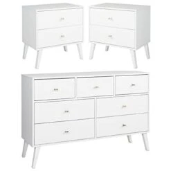 3-Piece Set With 2 Nightstands And 7-Drawer Dresser In White