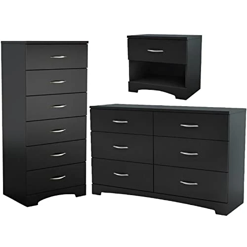 3 Piece Modern Bedroom Furniture Set - 6 Drawer Black Dresser For Bedroom / 6 Tall Black Chest Of Drawers For Bedroom/Black Nightstand With Drawer And Shelf 3 3 Piece Modern Bedroom Furniture Set - 6 Drawer Black Dresser For Bedroom / 6 Tall Black Chest Of Drawers For Bedroom/Black Nightstand With Drawer And Shelf