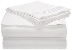 1800 Series Egyptian Quality Super Soft Wrinkle Resistant & Fade Resistant Beautiful Design On Pillowcases 4-Piece Sheet Set, Deep Pocket Up To 16inch, Full White
