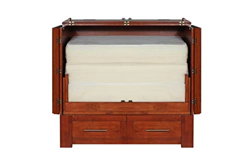 Emurphybed Daily Delight Murphy Cabinet Chest Bed With Charging Station & 6" Memory Foam Mattress, (Twin XL, Cherry) 4 Emurphybed Daily Delight Murphy Cabinet Chest Bed With Charging Station & 6" Memory Foam Mattress, (Twin XL, Cherry) - Image 2