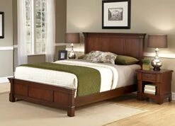 Aspen Rustic Cherry Finish Queen Bed Set With Frame Moldings And Carved Posts, Matching Nightstand Crafted From Mahogany Solids -Delta Children Shop 41094SGp8qL