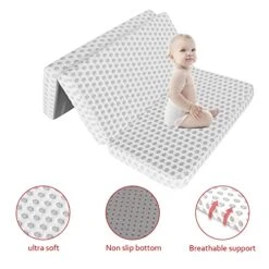 Trifold Mattress Topper For Pack N Play 37.5x26x2 Inch, Breathable Soft Portable Foldable Playard Mattress, Playpen Mattress For Pack And Play Crib,Mini Crib Mattress, Dots -Delta Children Shop 410vTxr4Q5L