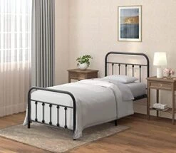 Vintage Queen Metal Bed Frame With Headboard And Footboard Platform/Wrought Iron/Heavy Duty/Solid Metal Slat/Textured Black/No Box Spring Needed/Industrial & Farmhouse -Delta Children Shop 4121EVY4IvL. AC
