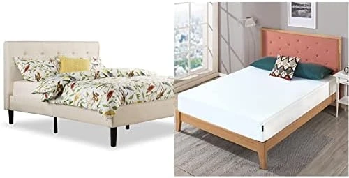 Ibidun Upholstered Button Tufted Platform Bed/Mattress, Queen, Beige & 12 Inch Green Tea Cooling Gel Memory Foam Mattress/Cooling Gel Foam, Queen 4 Ibidun Upholstered Button Tufted Platform Bed/Mattress, Queen, Beige & 12 Inch Green Tea Cooling Gel Memory Foam Mattress/Cooling Gel Foam, Queen - Image 2