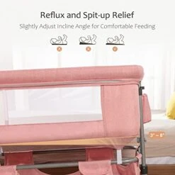 Cuddor Bedside Bassinet For Baby, Bedside Sleeper With Wheels, Heigt Adjustable, With Mosquito Nets, Large Storage Bag, For Infant/Baby/Newborn - Pink -Delta Children Shop 414cK9C9jpL