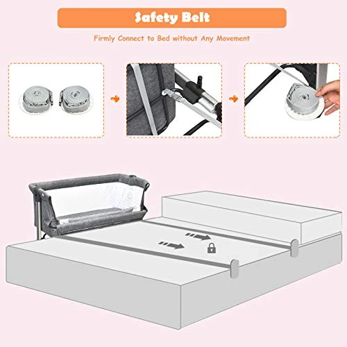 HONEY JOY Baby Bedside Crib, Foldable Baby Bedside Bassinet W/Carrying Bag, Breathable Mesh & Mattress, Adjustable Height & Angle, Bed To Bed Baby Co Sleeper For Infants Newborn Girl Boy, Gray 5 HONEY JOY Baby Bedside Crib, Foldable Baby Bedside Bassinet W/Carrying Bag, Breathable Mesh & Mattress, Adjustable Height & Angle, Bed To Bed Baby Co Sleeper For Infants Newborn Girl Boy, Gray - Image 3