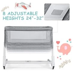 BABY JOY Baby Bassinet, Bedside Sleeper W/Wheels, Mattress & Cover, Straps, Mesh, 100lbs Weight Capacity, 8 Height Adjustable For Bed Sofa, Lightweight Bedside Bassinet For Baby Newborn Infant, Gray -Delta Children Shop 414ybp4NPXL
