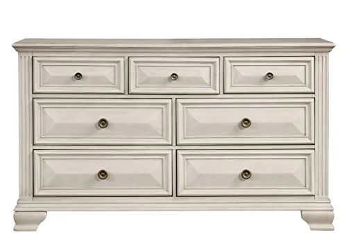 Va Wood Bedroom Set, Panel Bed, Dresser, Mirror, Nightstand, King, Distressed Parchment 5 Va Wood Bedroom Set, Panel Bed, Dresser, Mirror, Nightstand, King, Distressed Parchment - Image 3