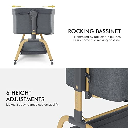 ANGELBLISS 3 In 1 Baby Bassinet, Rocking Bassinets Bedside Sleeper With Comfy Mattress And Wheels, 6 Height Adjustable Easy Folding Portable Bedside Crib For Newborn Infant 6 ANGELBLISS 3 In 1 Baby Bassinet, Rocking Bassinets Bedside Sleeper With Comfy Mattress And Wheels, 6 Height Adjustable Easy Folding Portable Bedside Crib For Newborn Infant - Image 4