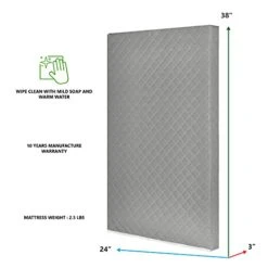 Dream On Me Aster 3" Fiber Portable Mini Crib Mattress, Waterproof Vinyl Cover, Greenguard Gold Certified, Mini Crib Mattress