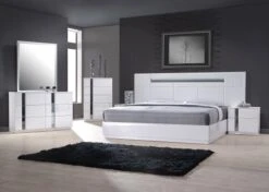 Palermo White Lacquer With Chrome Accents Queen Size Bedroom Set