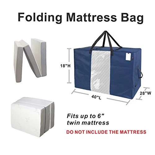 Folding Mattress Storage Bag - Durable Carry Case Fits For Tri-Fold Up To 6 Inches Twin Mattress, Navy 4 Folding Mattress Storage Bag - Durable Carry Case Fits For Tri-Fold Up To 6 Inches Twin Mattress, Navy - Image 2