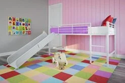 Junior Twin Metal Loft Bed With Slide, Multifunctional Design, White With White Slide -Delta Children Shop 41821hEC8uL. AC