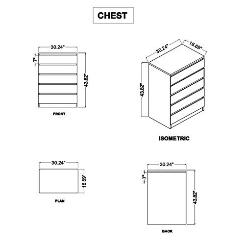 4 Piece Bedroom Set With 6 Drawer Double Dresser, 5 Drawer Chest And Two Nightstands In Coffee 5 4 Piece Bedroom Set With 6 Drawer Double Dresser, 5 Drawer Chest And Two Nightstands In Coffee - Image 3