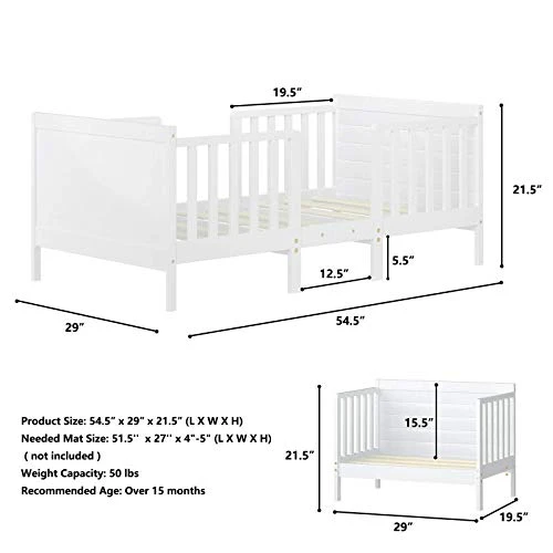 Costzon 2 In 1 Convertible Toddler Bed Frame, Converts To Two Chairs, Classic Wood Kids Bed W/Double Side Safety Guardrails, Footboard For Extra Safety, Fits Full Size Crib Mattress (White) 5 Costzon 2 In 1 Convertible Toddler Bed Frame, Converts To Two Chairs, Classic Wood Kids Bed W/Double Side Safety Guardrails, Footboard For Extra Safety, Fits Full Size Crib Mattress (White) - Image 3