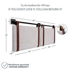 Harlow Modern Wall Mount Hanging Upholstered Headboard, Queen, Gray With Brown Faux Leather Straps -Delta Children Shop 418iQKrSagL