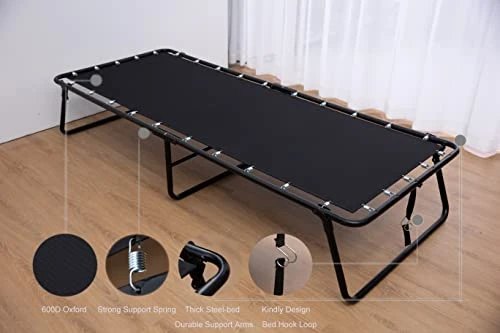 Rollaway Guest Bed Cot Fold Out Bed - Portable Folding Bed Frame With Thick Memory Foam Mattress For Spare Bedroom & Office White+Hanging Storage Bag(L) 5 Rollaway Guest Bed Cot Fold Out Bed - Portable Folding Bed Frame With Thick Memory Foam Mattress For Spare Bedroom & Office White+Hanging Storage Bag(L) - Image 3