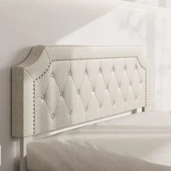 Queen Size Bed Frame Upholstered Low Profile Traditional Platform With Tufted And Nail Headboard/No Box Spring Needed/No Bed Skirt Needed/Linen Fabric Upholstery/Color Of Sand -Delta Children Shop 419e1GIYDmL